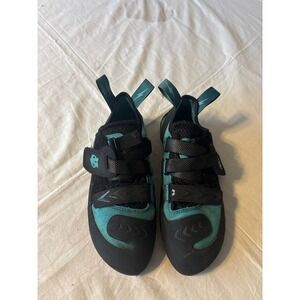 Evolv Elektra Climbing Shoes kids sz 10 Teal Black Hook Loop Straps